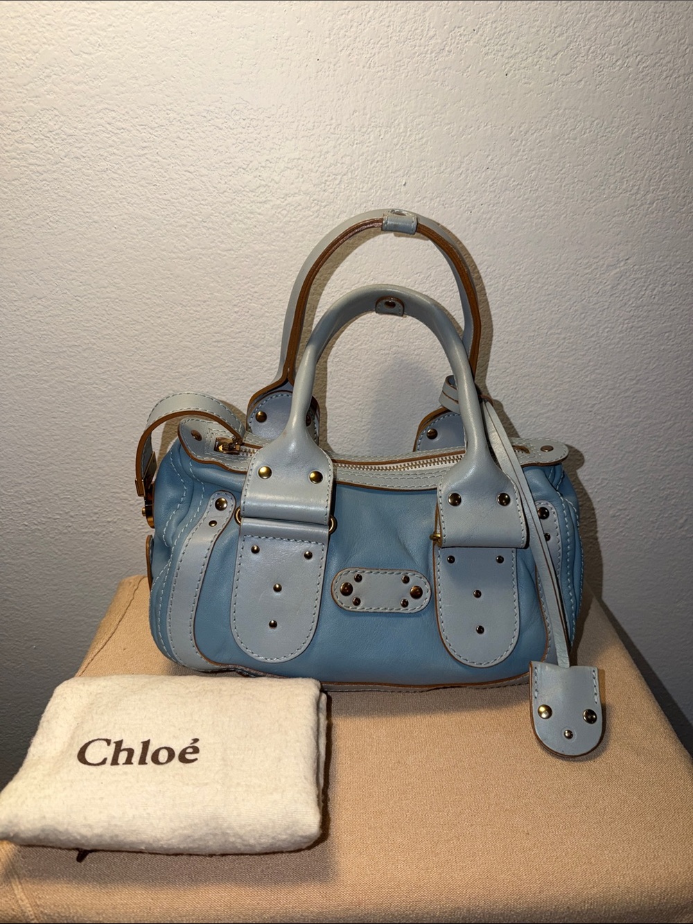 Chloé Blue Leather Boston Tote Bag - Picture 1 of 13